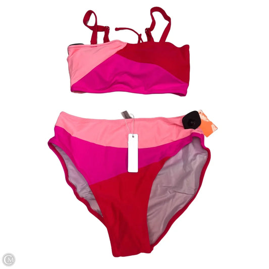 Swimsuit 2pc By Popvil In Pink & Red, Size: M