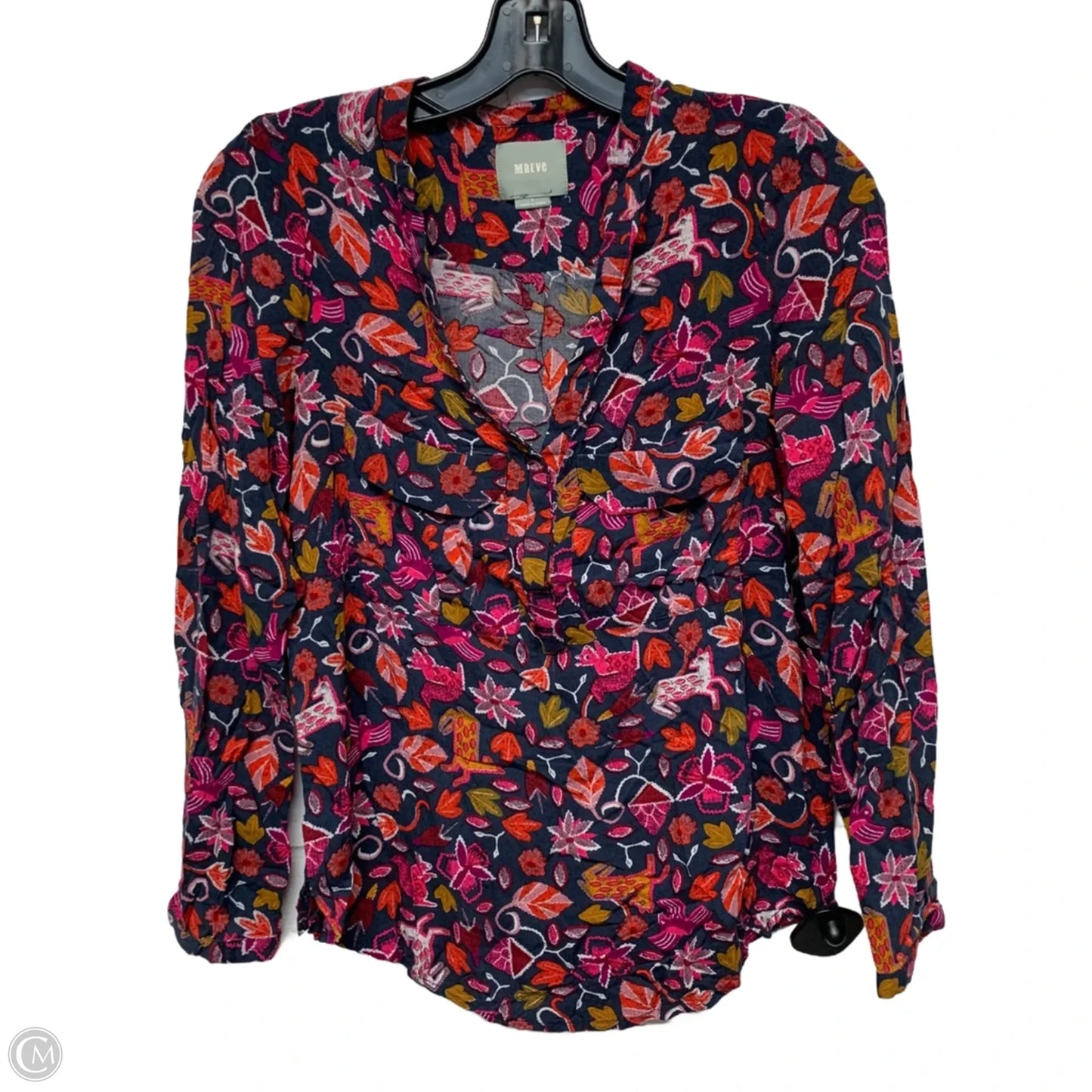 Top Long Sleeve By Maeve In Grey & Red, Size: S