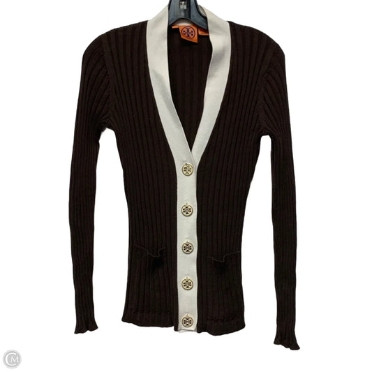 Sweater Cardigan Designer By Tory Burch In Brown & White, Size: S