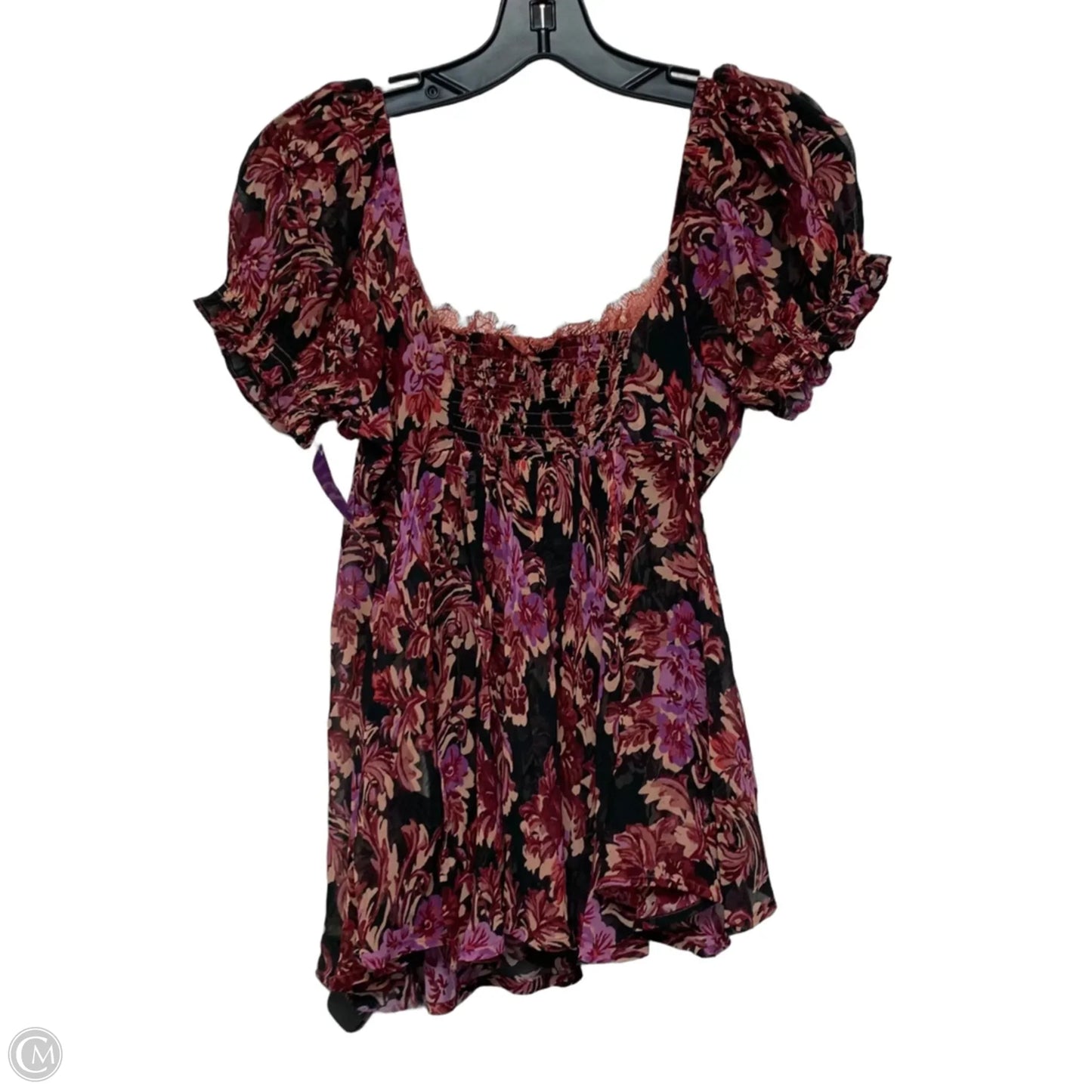 Blouse Short Sleeve By Anthropologie In Black & Pink, Size: S