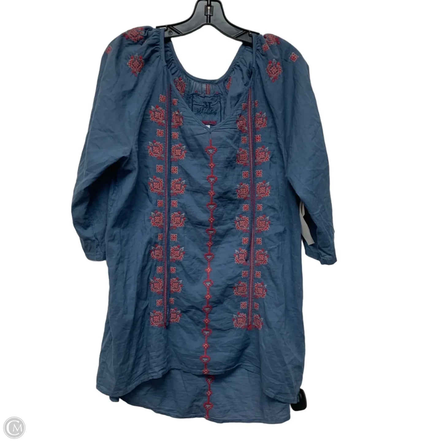 Top Long Sleeve Designer By Johnny Was In Blue & Red, Size: L