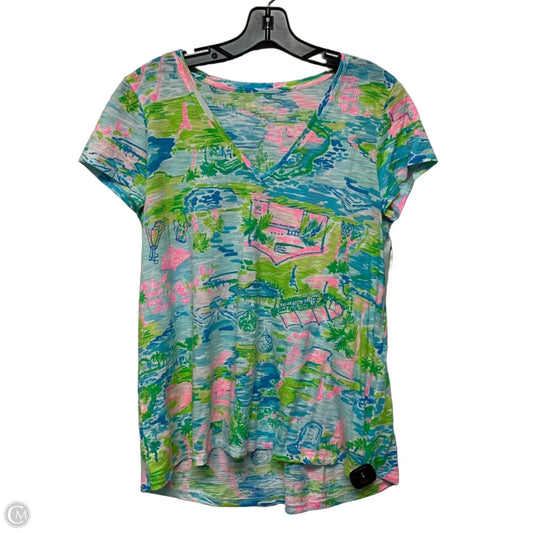 Top Short Sleeve Designer By Lilly Pulitzer In Blue & Green, Size: M