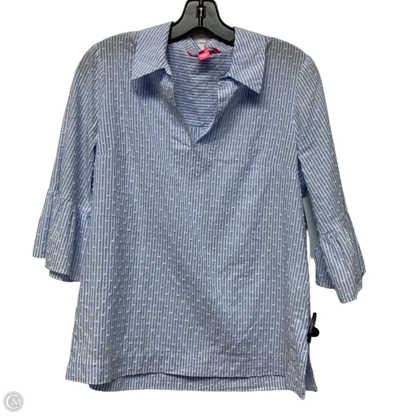 Top Long Sleeve Designer By Lilly Pulitzer In Blue & White, Size: S