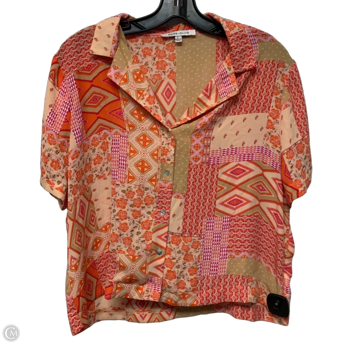 Top Short Sleeve By Rose And Olive In Cream & Orange, Size: L