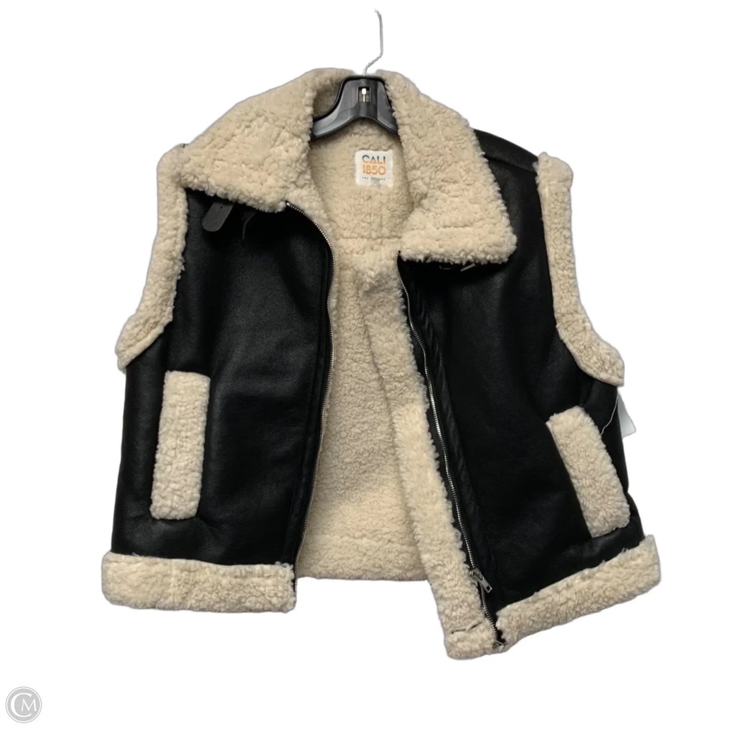 Vest Faux Fur & Sherpa By Cali 1850 In Black & Cream, Size: L