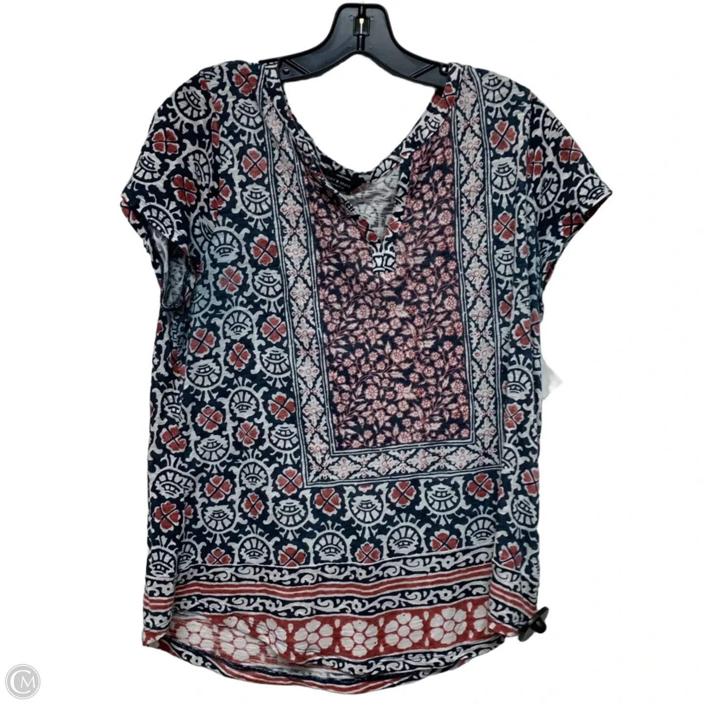 Top Short Sleeve By Lucky Brand In Blue & Orange, Size: L