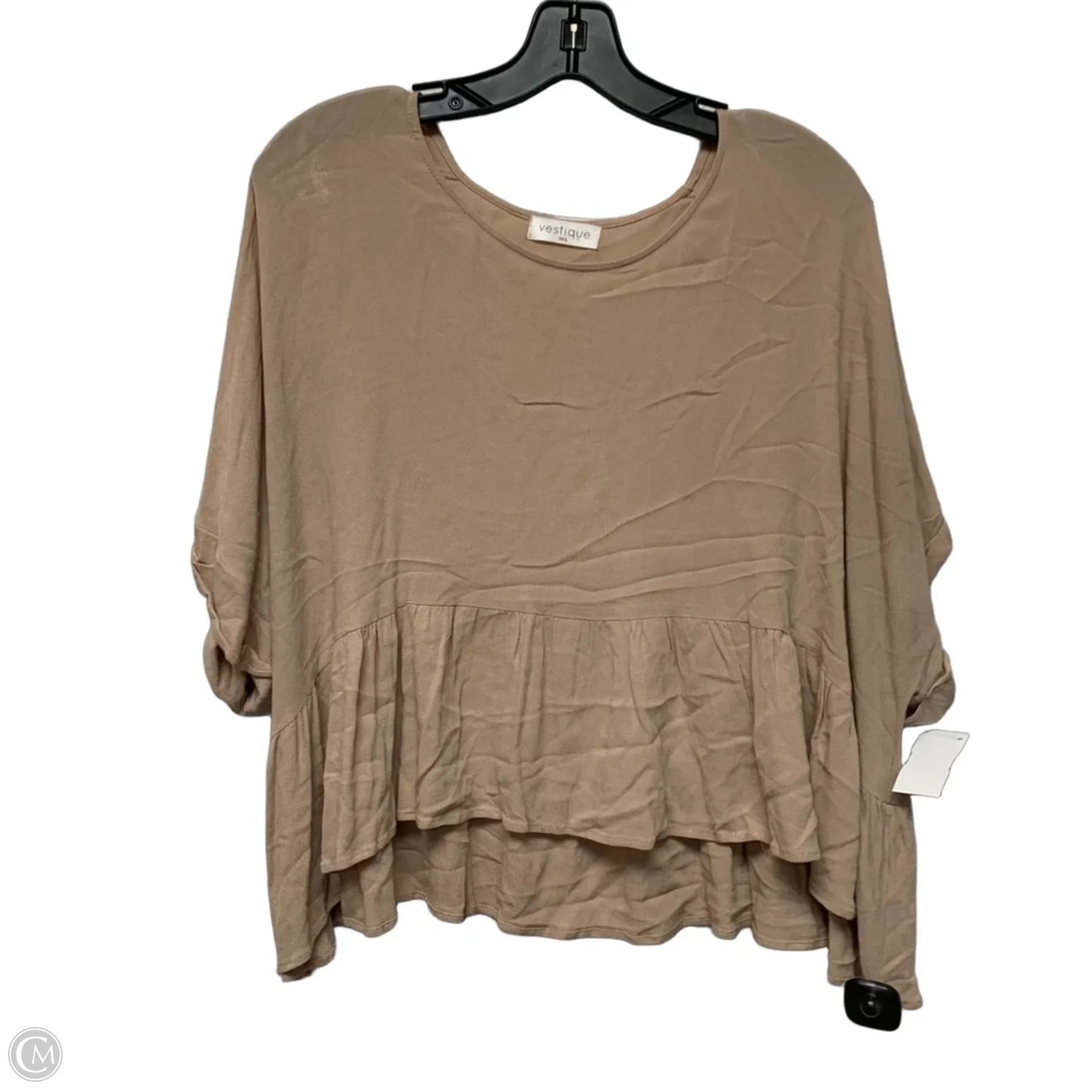 Top Short Sleeve By Vestique In Tan, Size: M