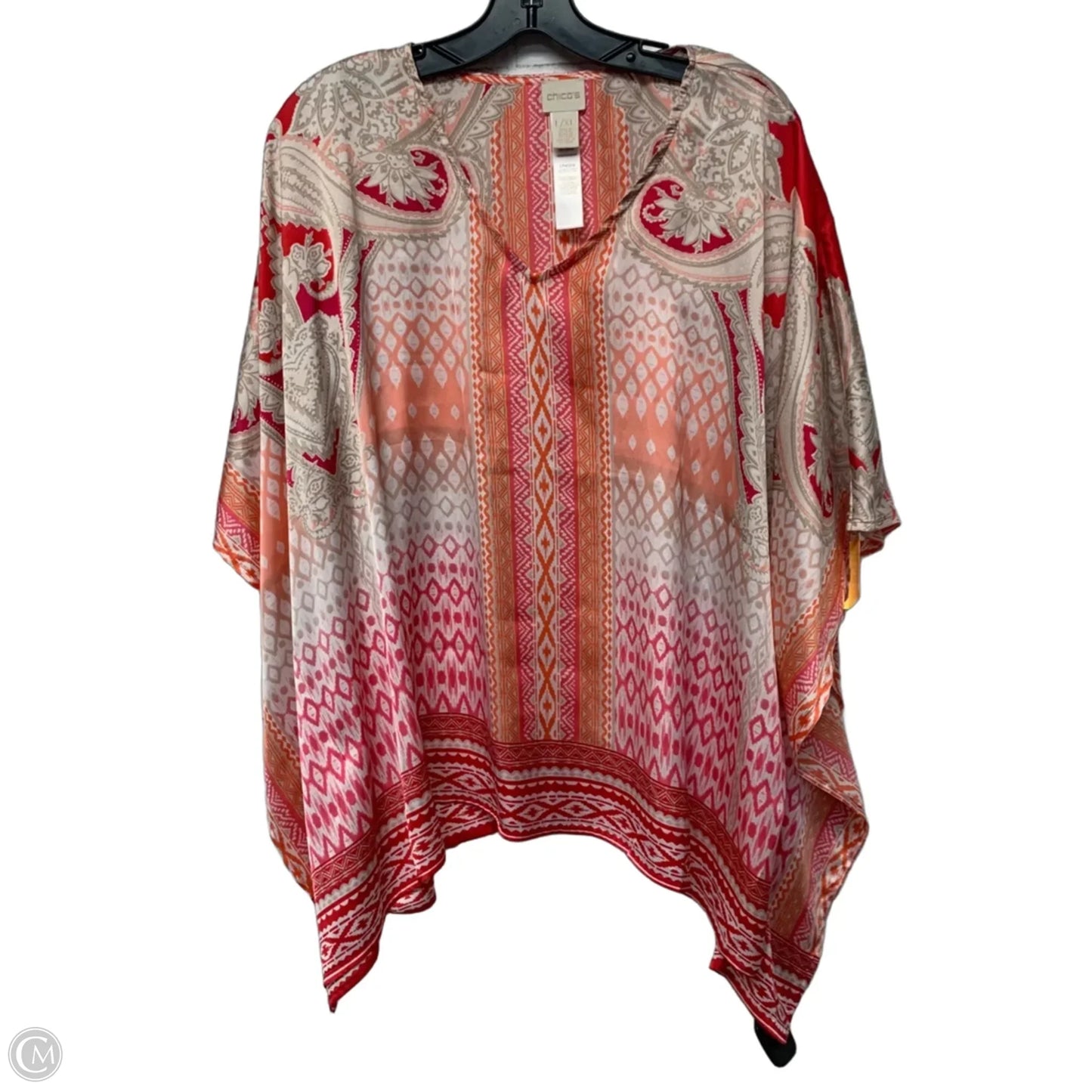 Top Short Sleeve By Chicos In Orange & Pink, Size: L