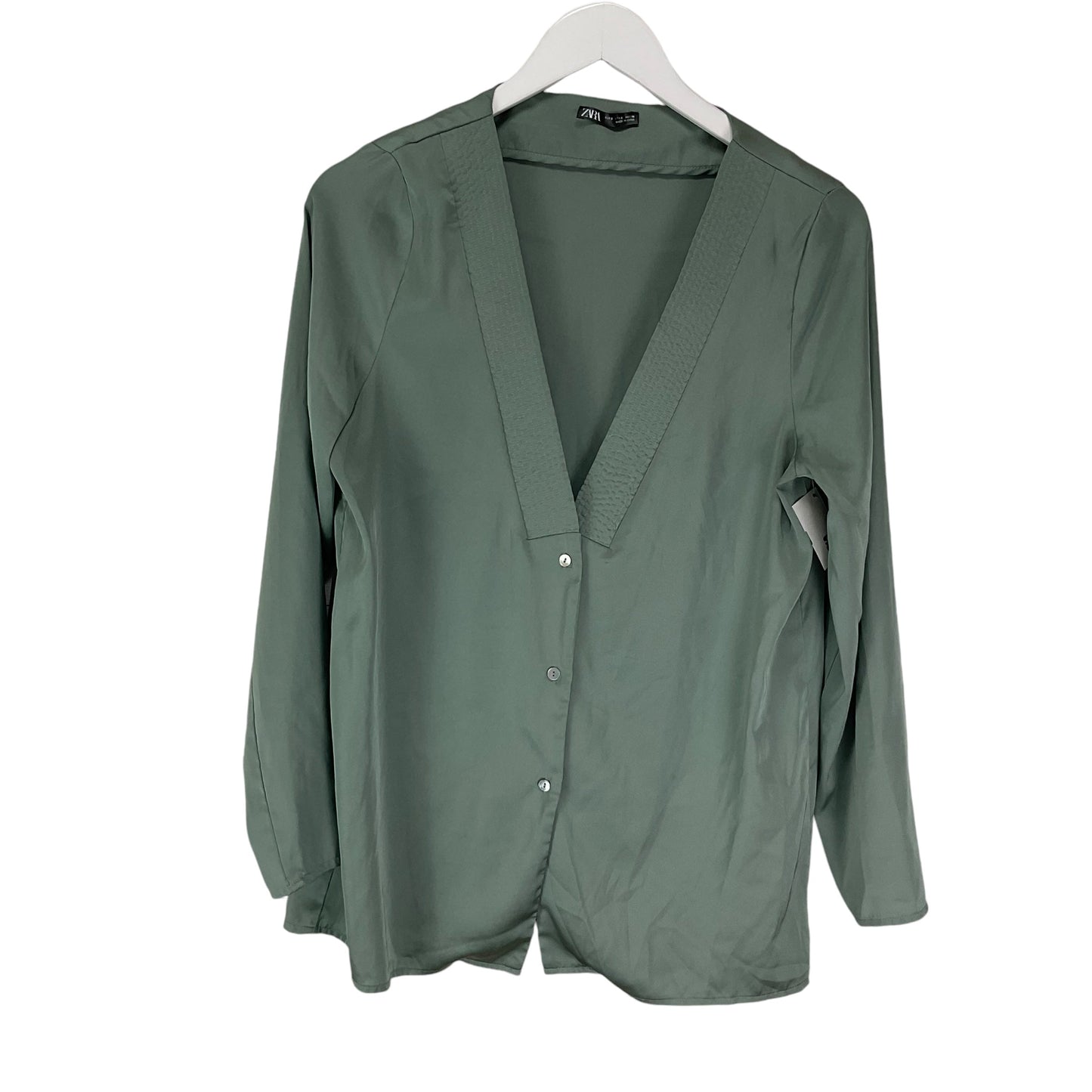 Blouse Long Sleeve By Zara In Green, Size: S