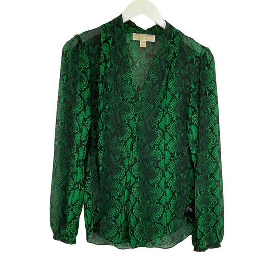 Green Top Long Sleeve Designer Michael By Michael Kors, Size Xs