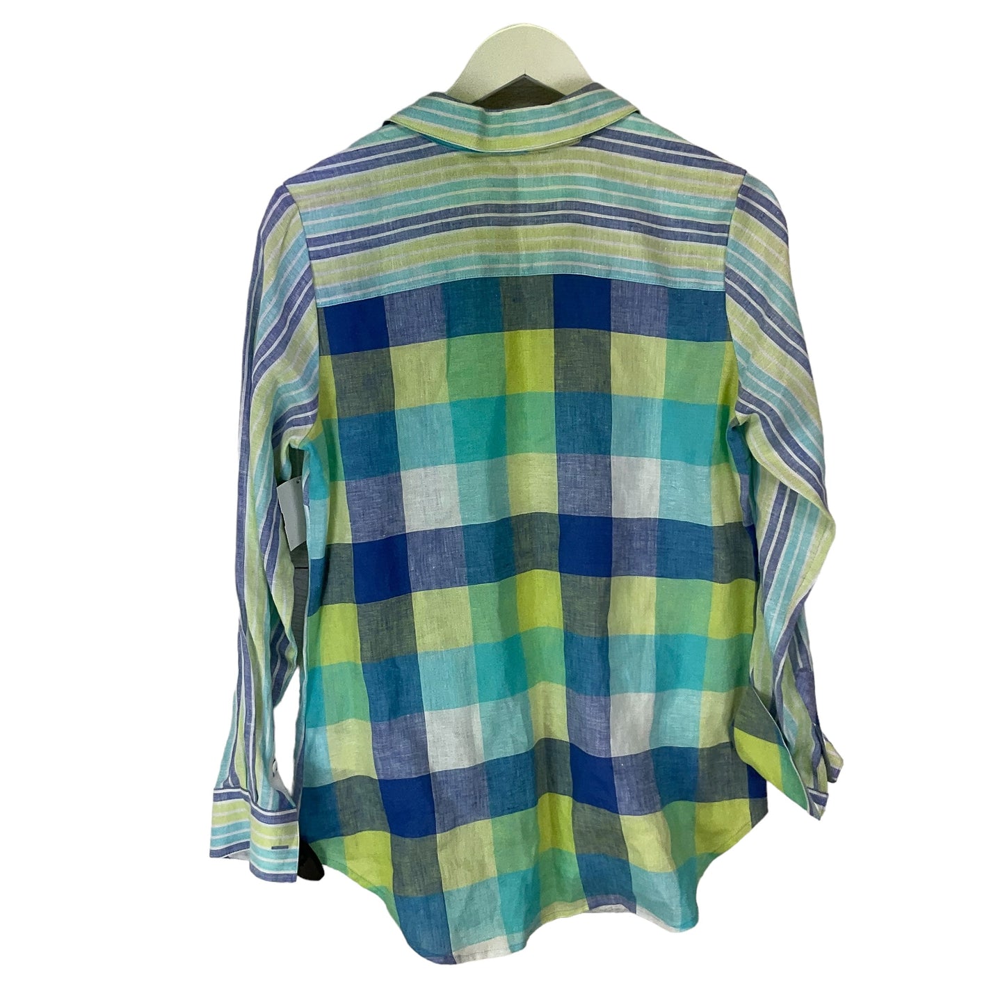 Blue & Green Top Long Sleeve Foxcroft, Size 4