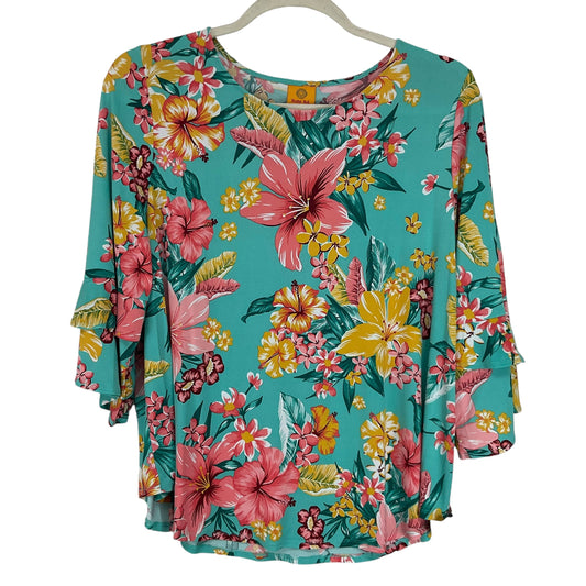 Top Long Sleeve By Ruby Rd In Tropical Print, Size: 1x