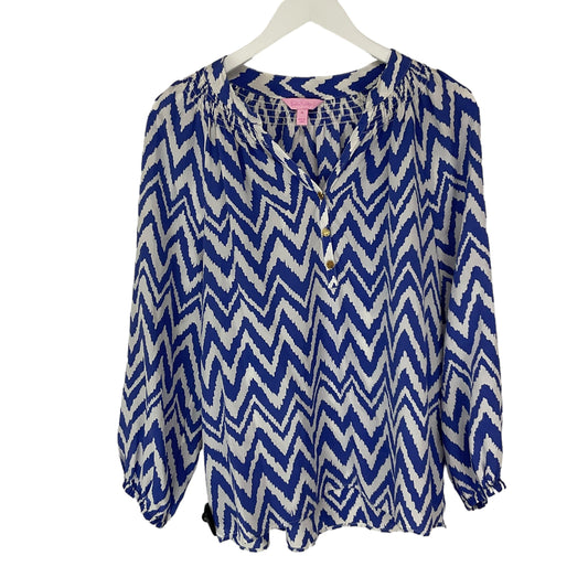 Blue Top Long Sleeve Designer Lilly Pulitzer, Size M