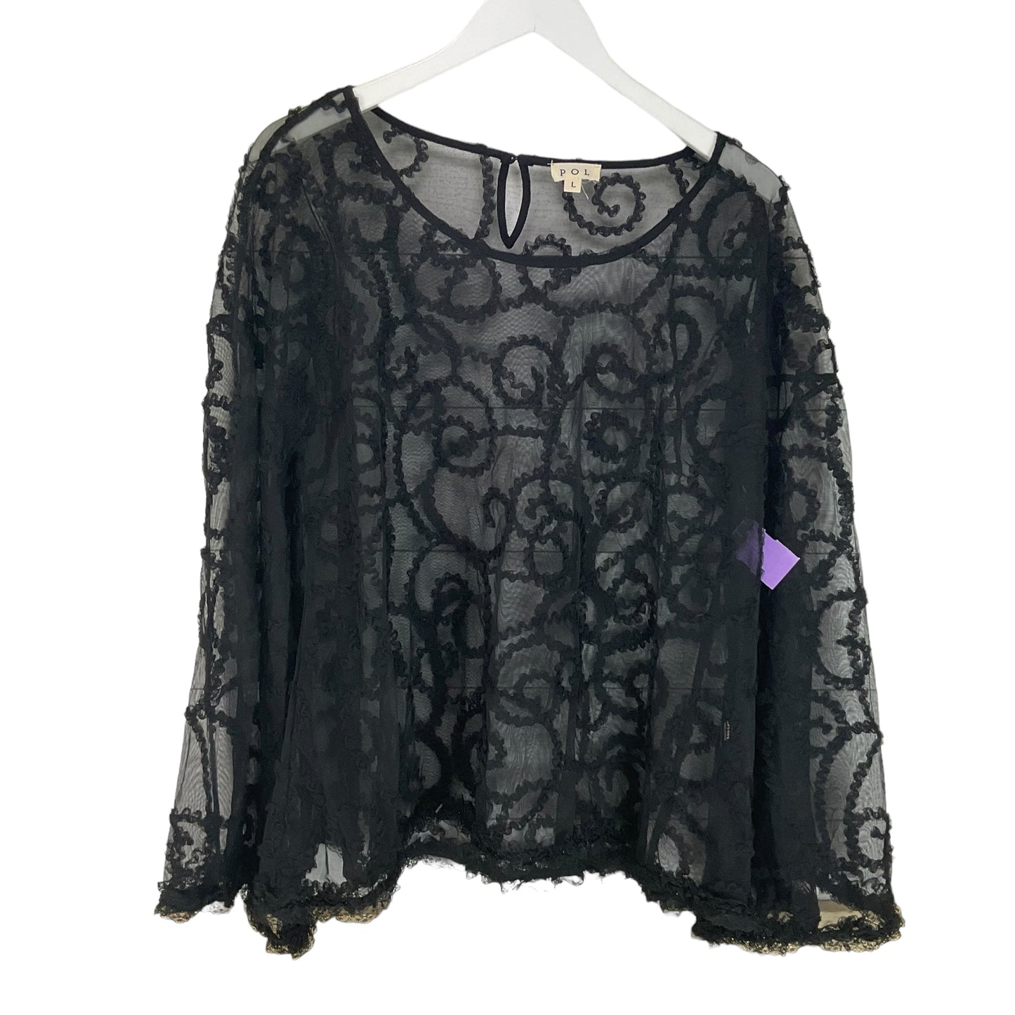 Black Top Long Sleeve Pol, Size L