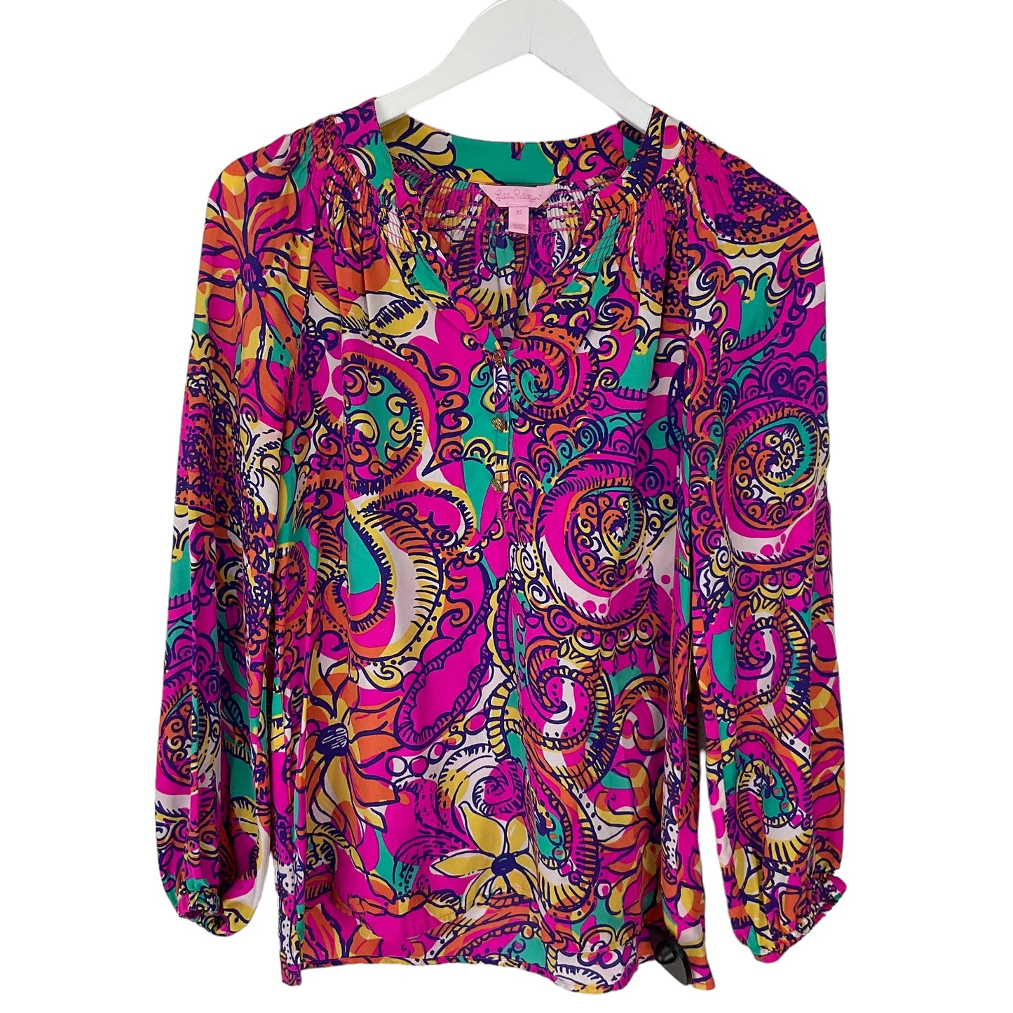 Multi-colored Top Long Sleeve Designer Lilly Pulitzer, Size Xs
