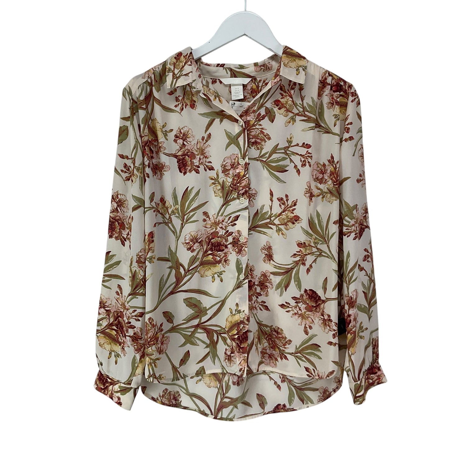 Blouse Long Sleeve By H&m In Cream, Size: M