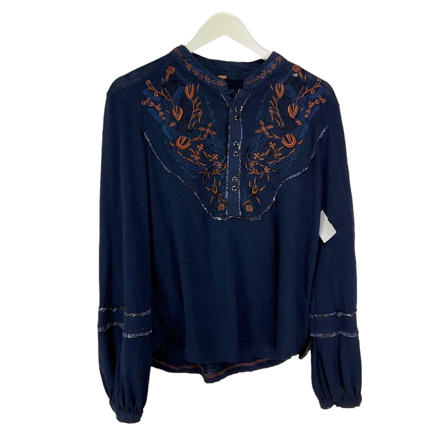 Navy Top Long Sleeve Free People, Size M