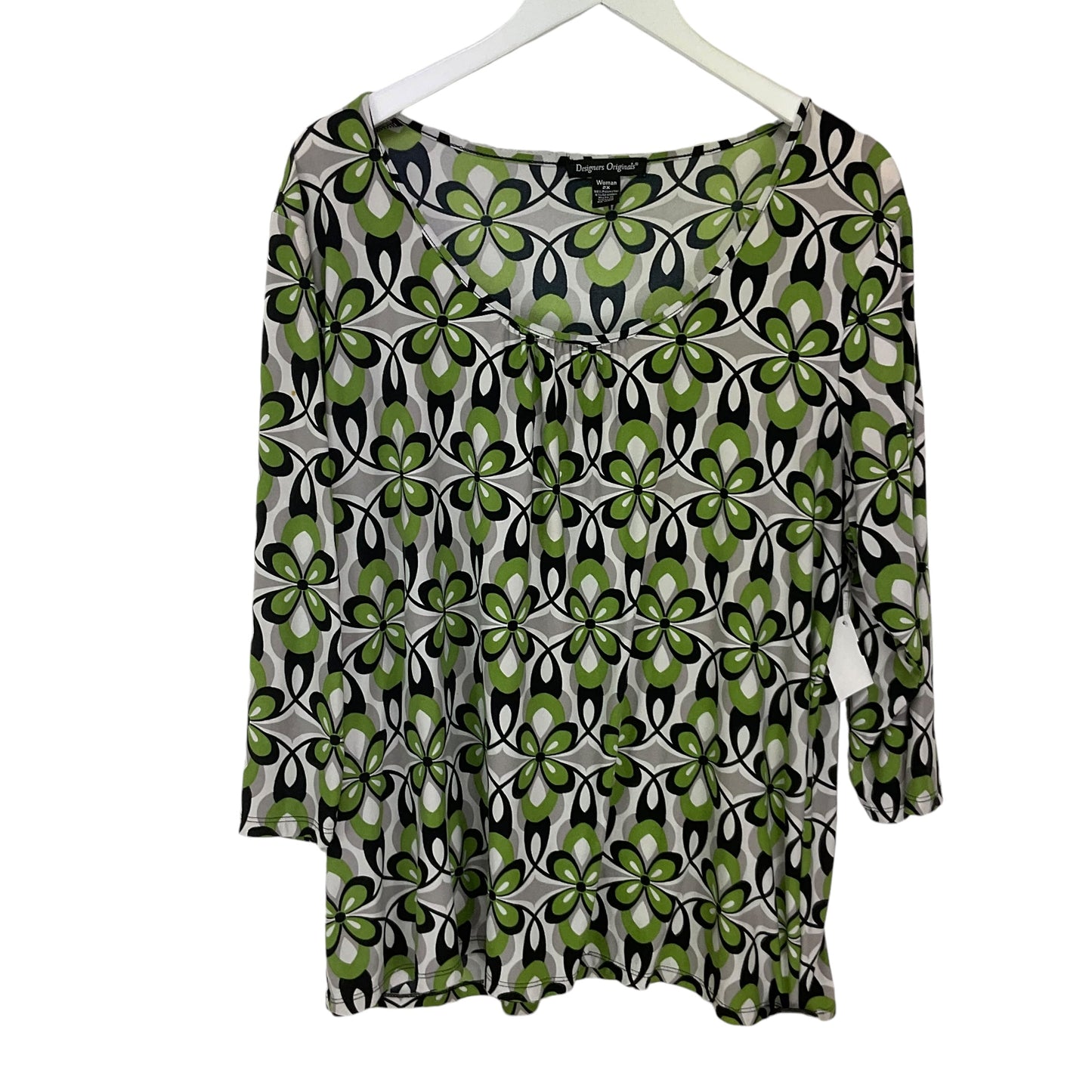 Top Long Sleeve By Designer Originals In Green & Grey, Size: 2x