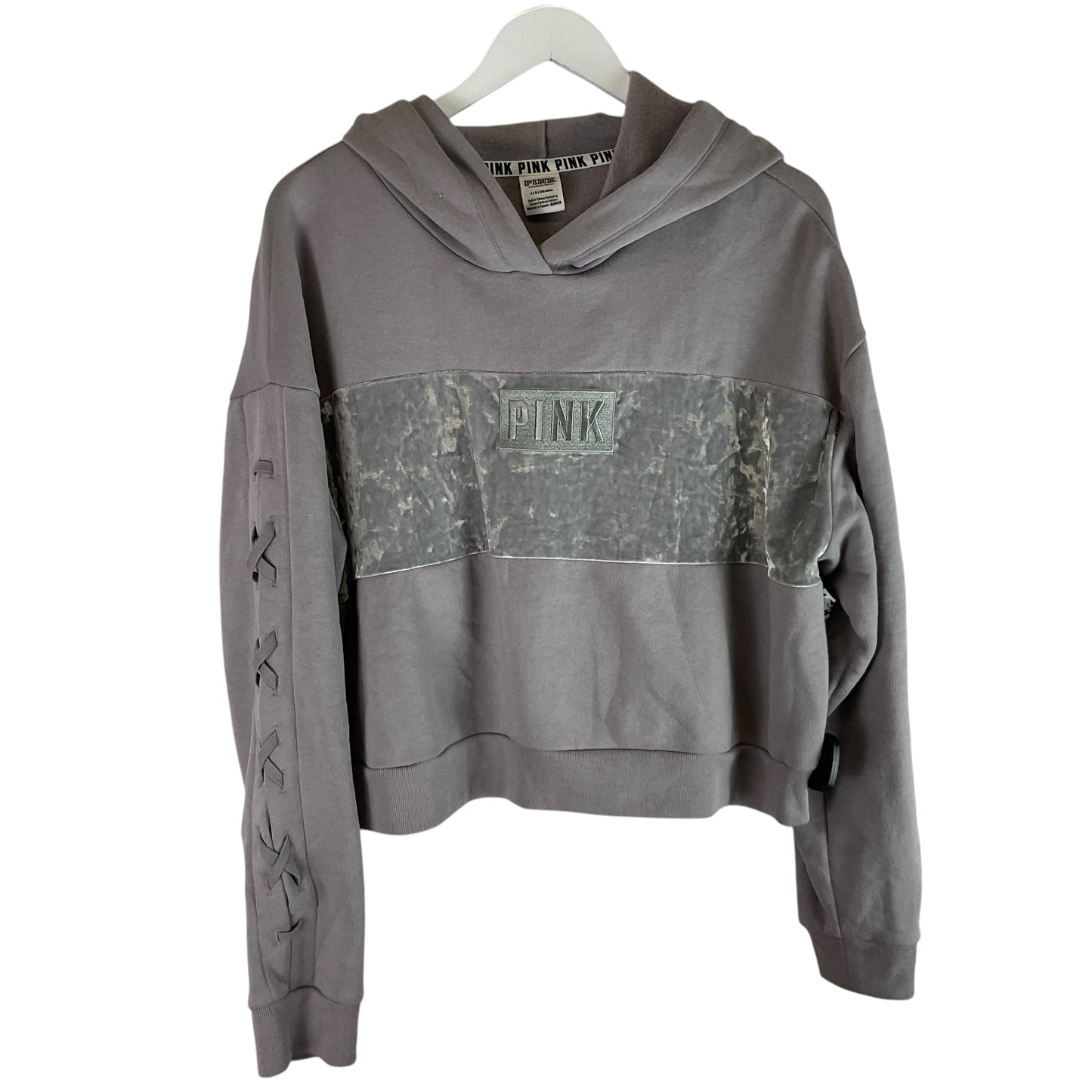 Sweatshirt Hoodie By Pink In Grey, Size: L