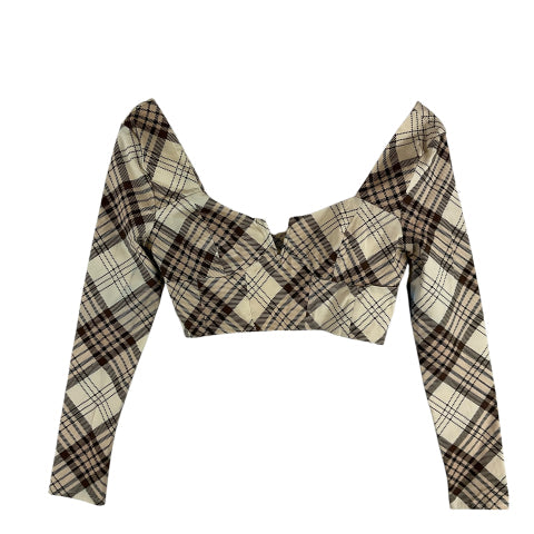 Top Long Sleeve By Topshop In Plaid Pattern, Size: 8