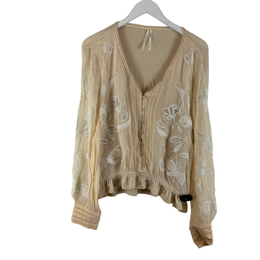 Top Long Sleeve By Anthropologie In Cream, Size: L