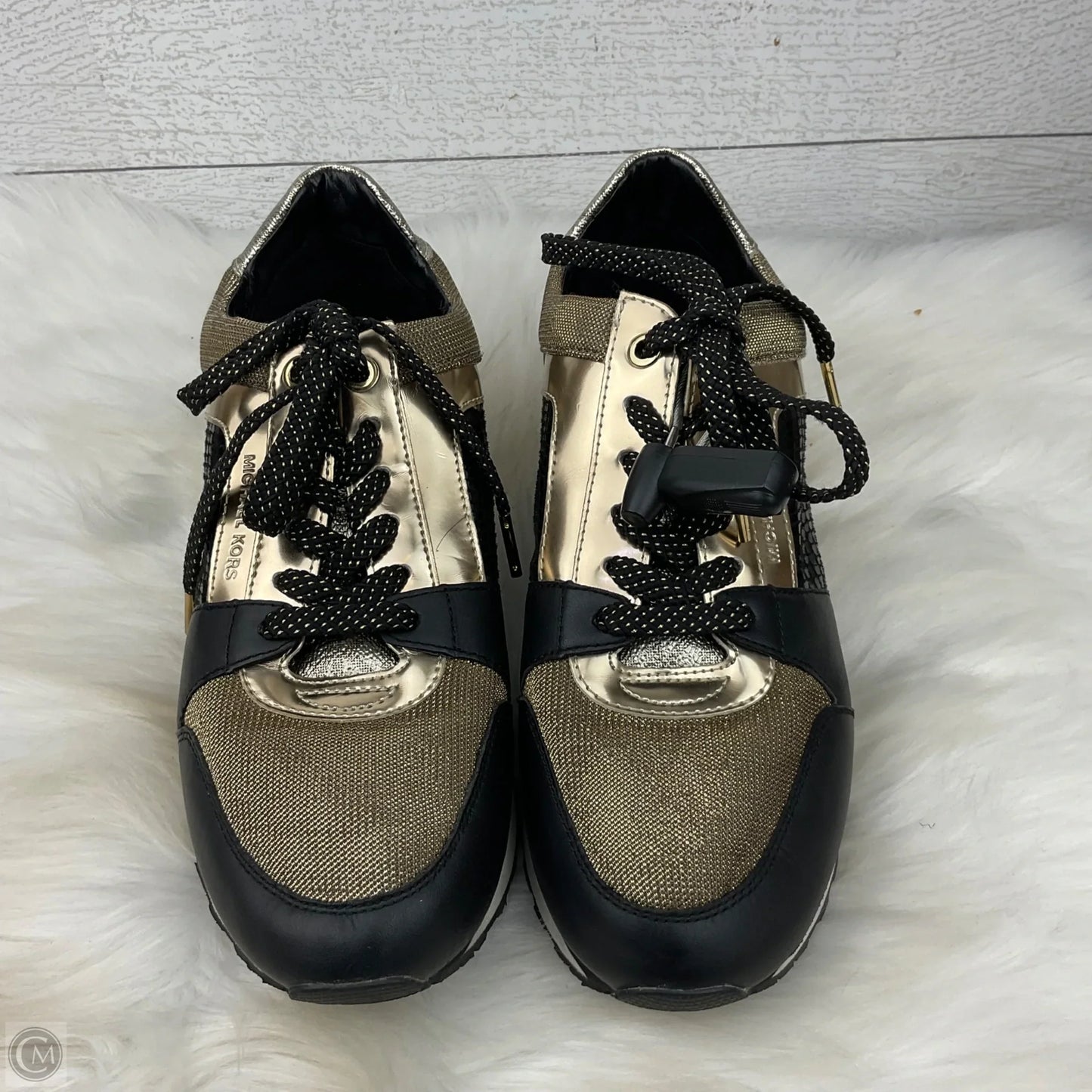 Shoes Designer By Michael Kors In Black & Gold, Size: 7.5