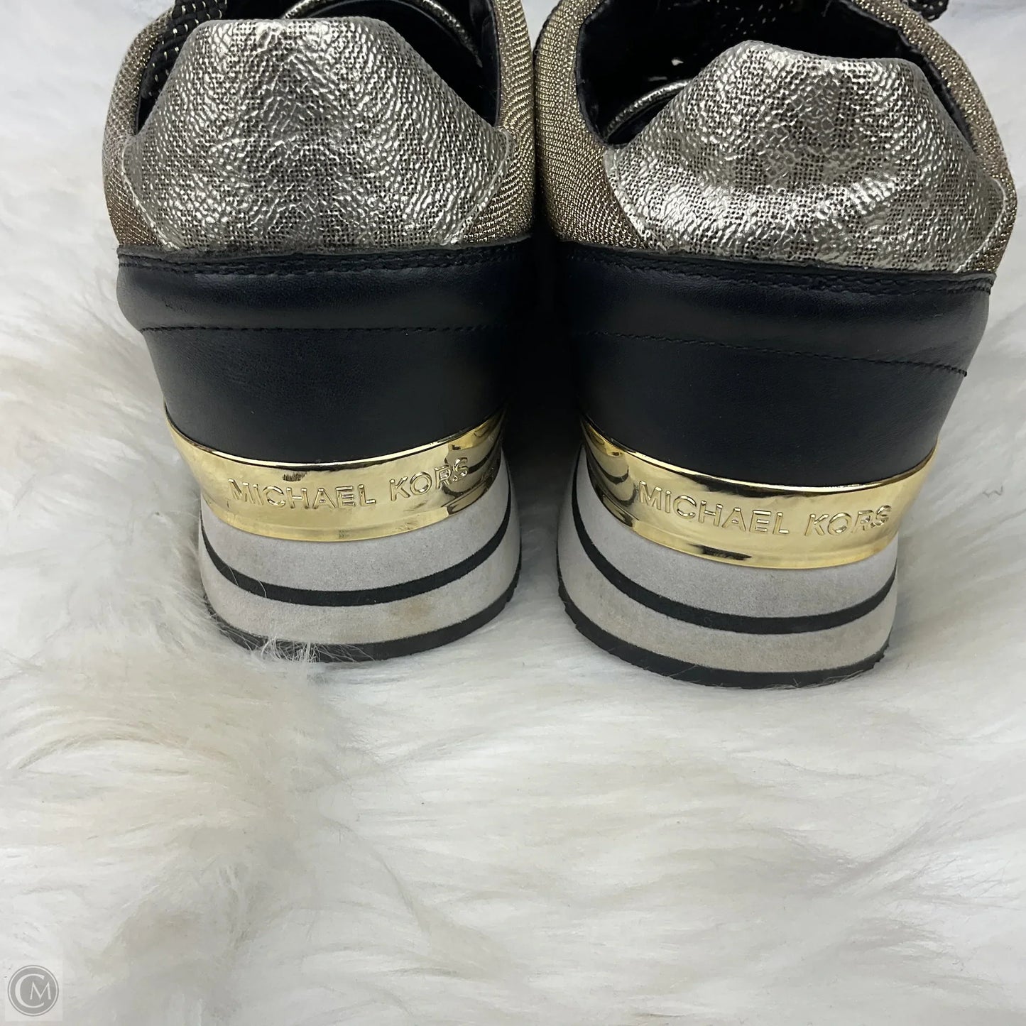 Shoes Designer By Michael Kors In Black & Gold, Size: 7.5