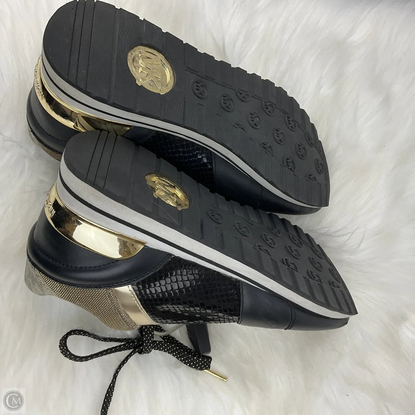 Shoes Designer By Michael Kors In Black & Gold, Size: 7.5