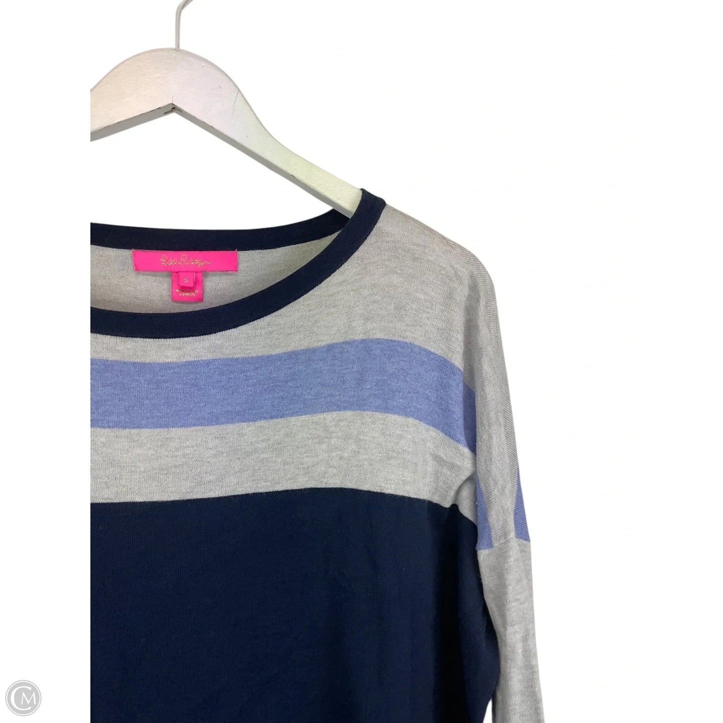 Top Long Sleeve Designer By Lilly Pulitzer In Blue & Grey, Size: S