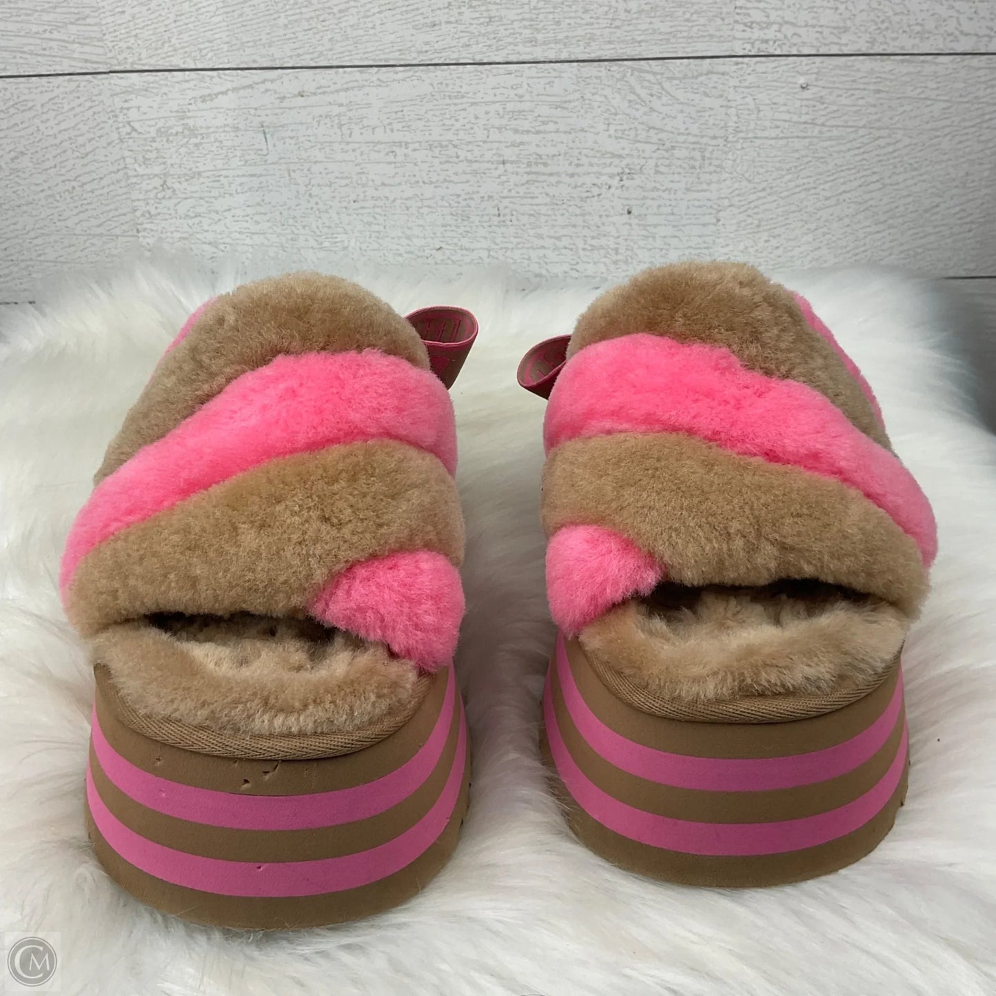 Slippers Designer By Ugg In Brown & Pink, Size: 8