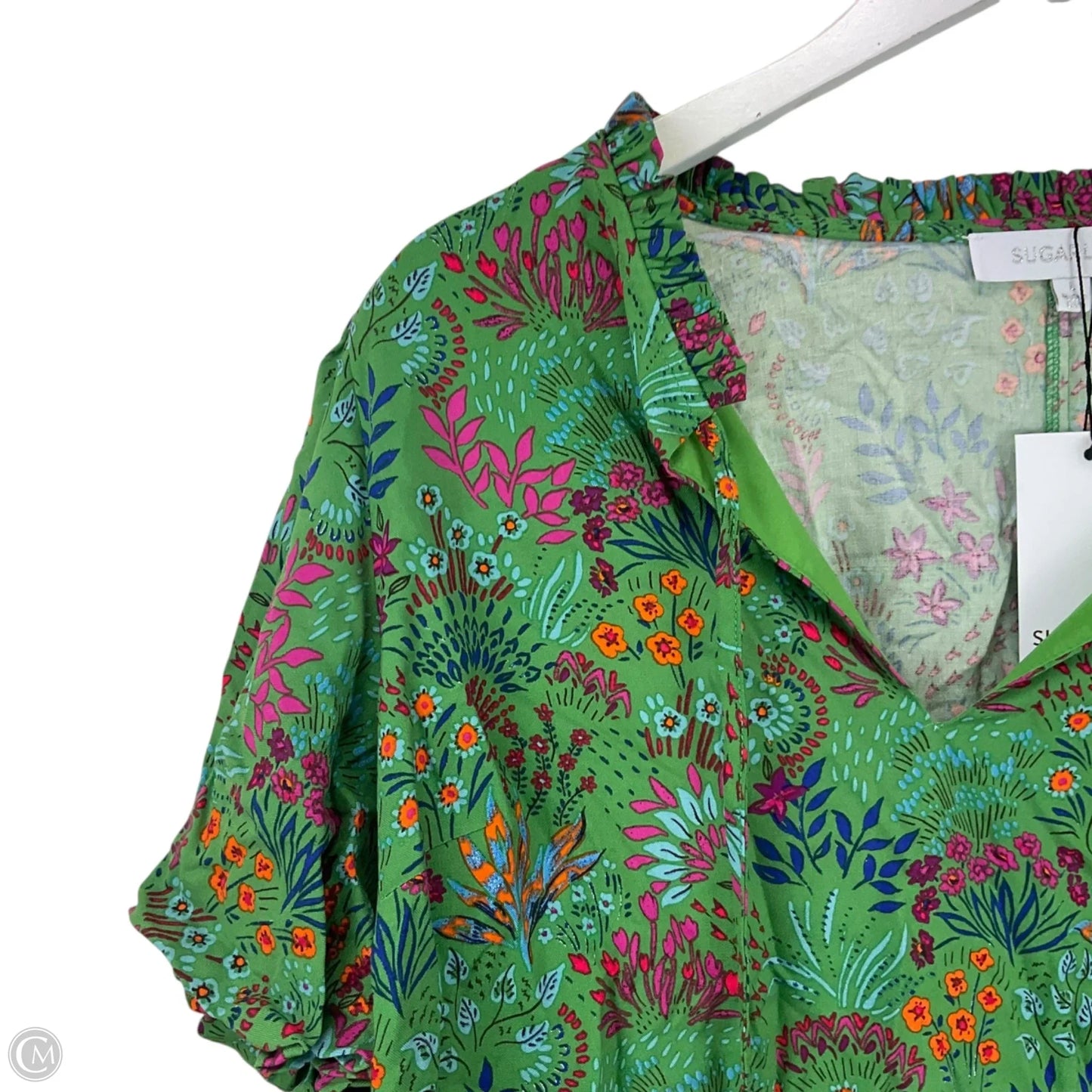 Top Short Sleeve By Sugar Lips In Green, Size: L