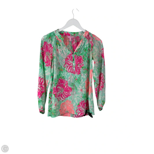 Top Long Sleeve Designer By Lilly Pulitzer In Green & Pink, Size: Xxs