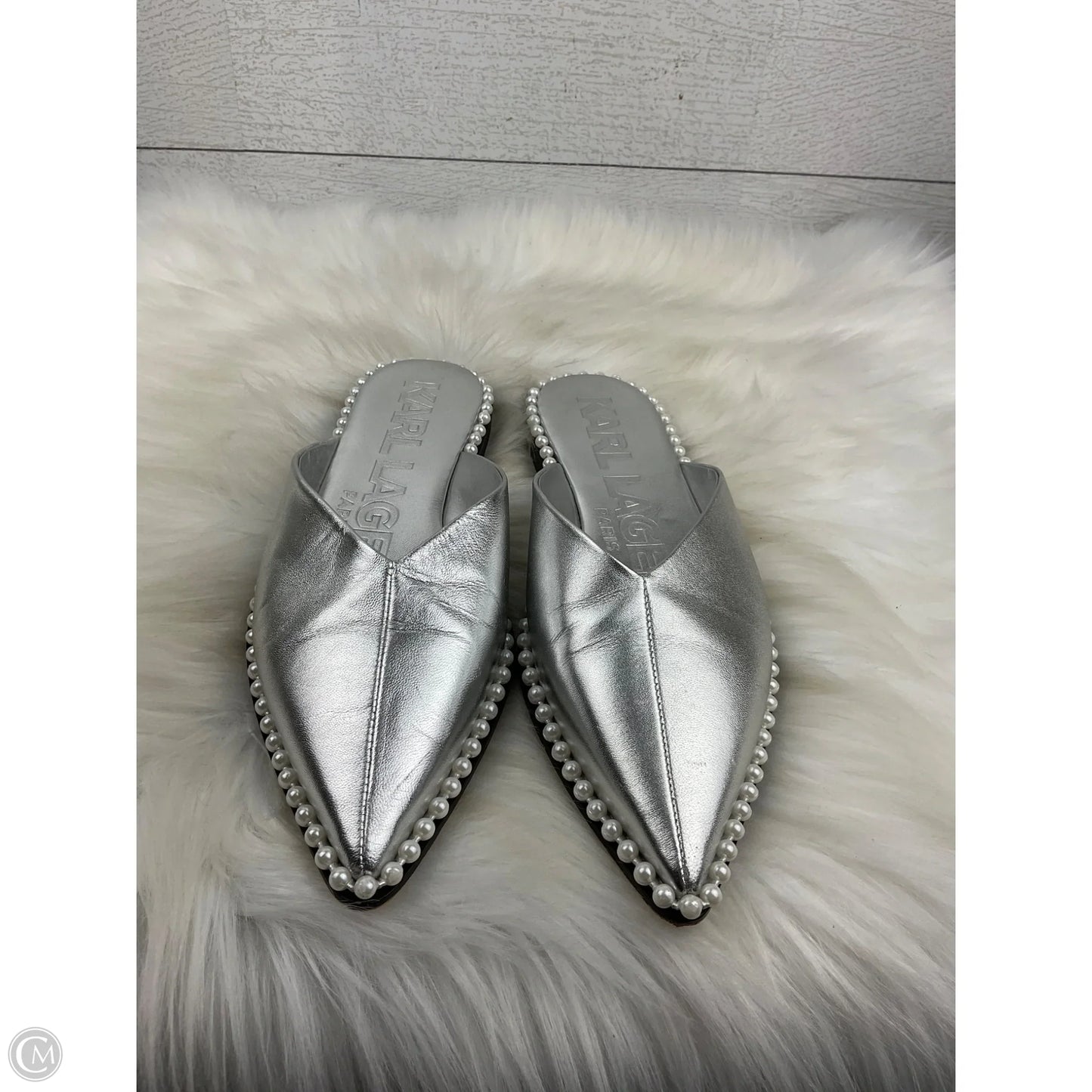 Shoes Designer By Karl Lagerfeld In Silver, Size: 7