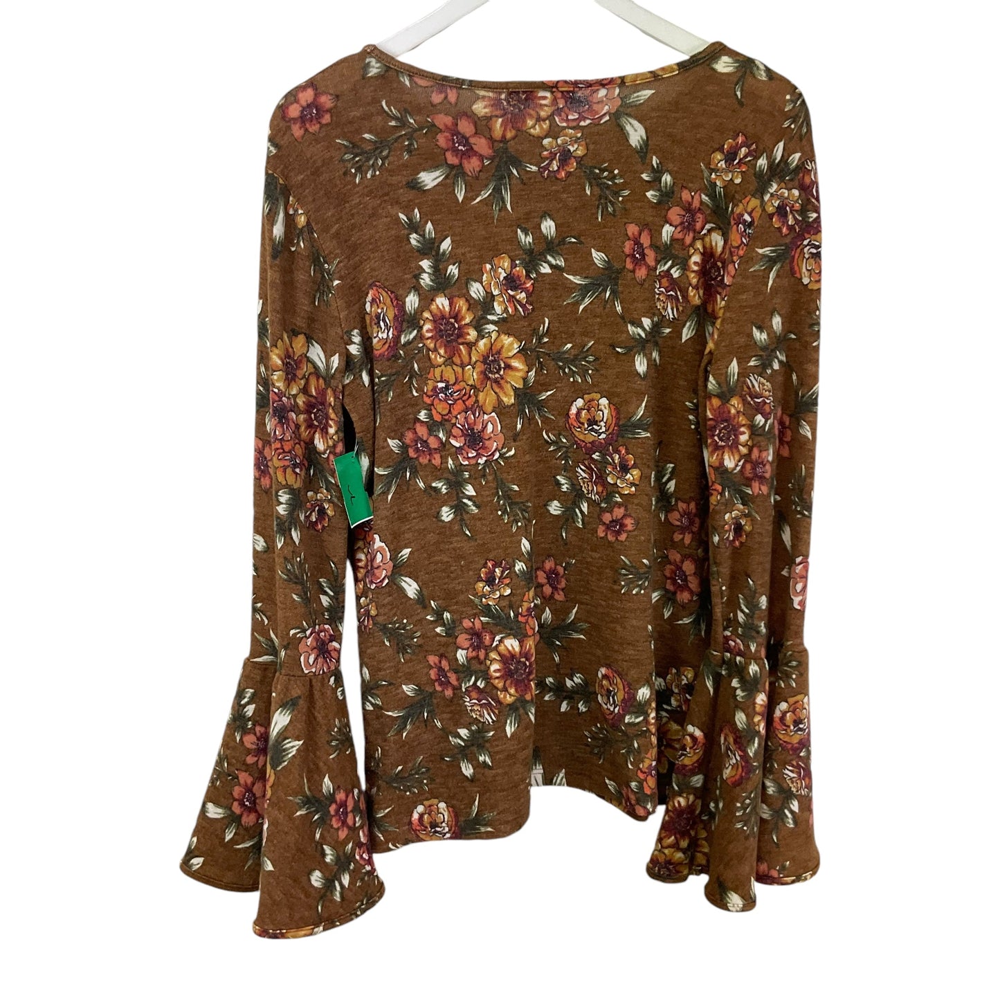 Top Long Sleeve By Cme In Brown, Size: L