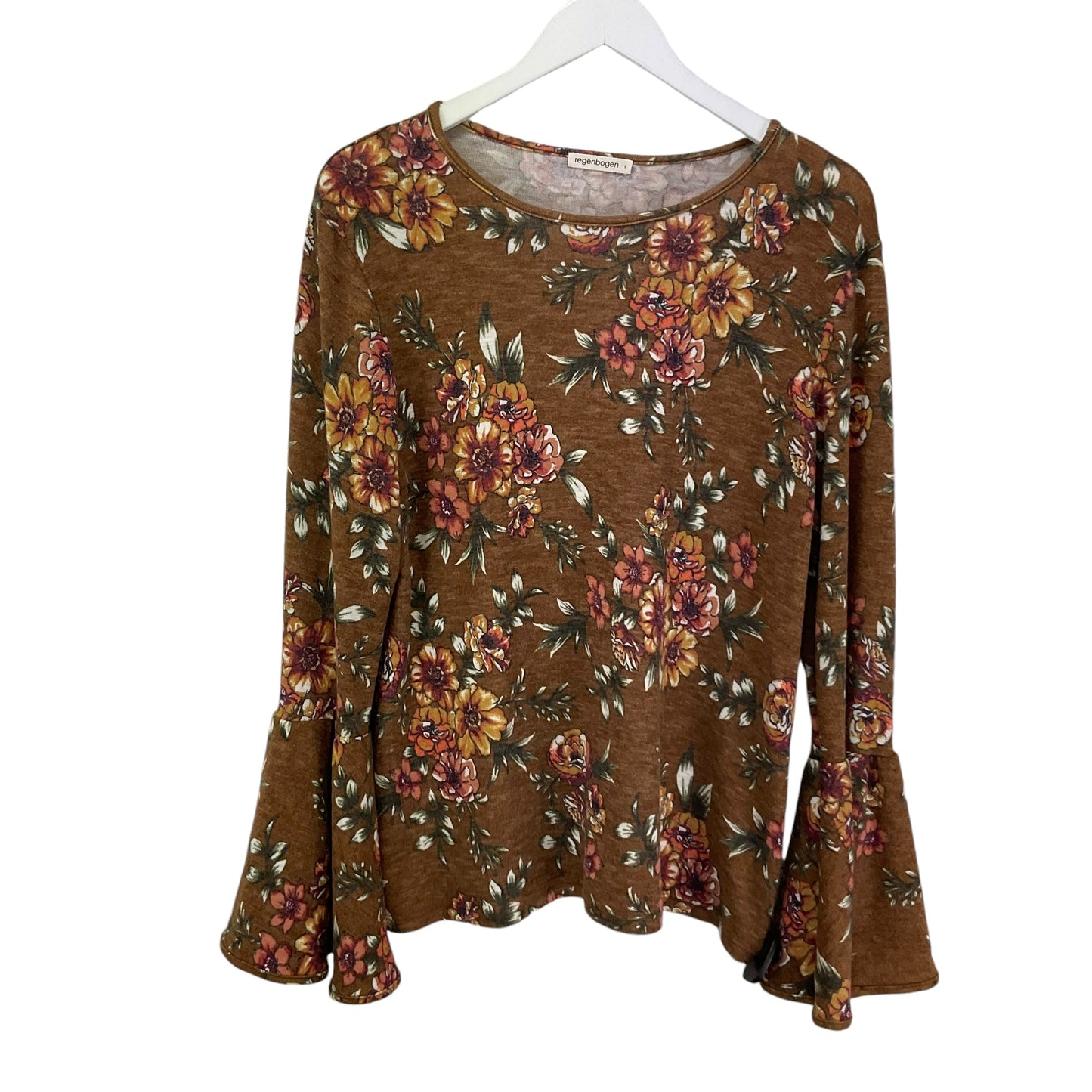 Top Long Sleeve By Cme In Brown, Size: L