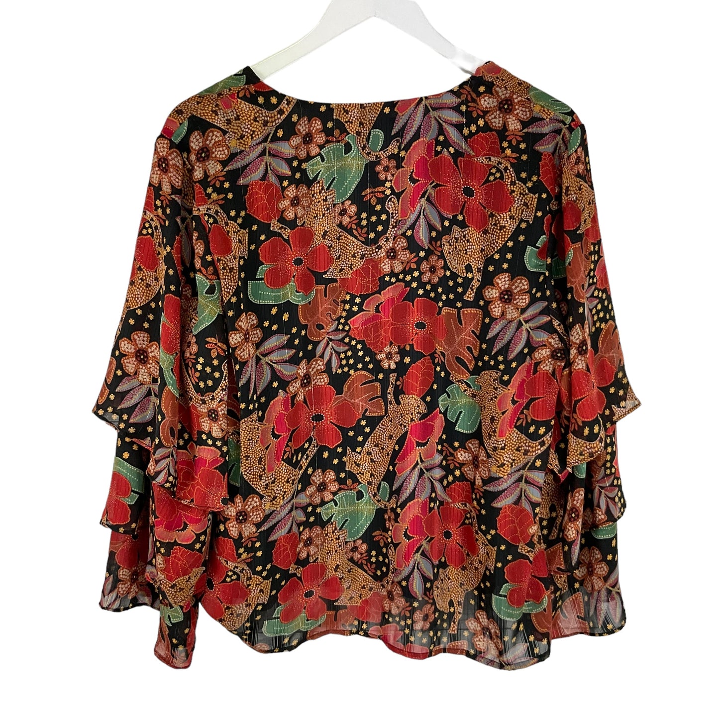 Floral Print Top Long Sleeve Clothes Mentor, Size L