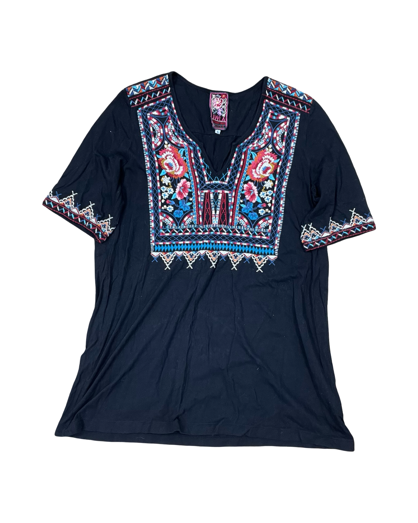 Top Ss Designer By Johnny Was In Black & Blue, Size:L