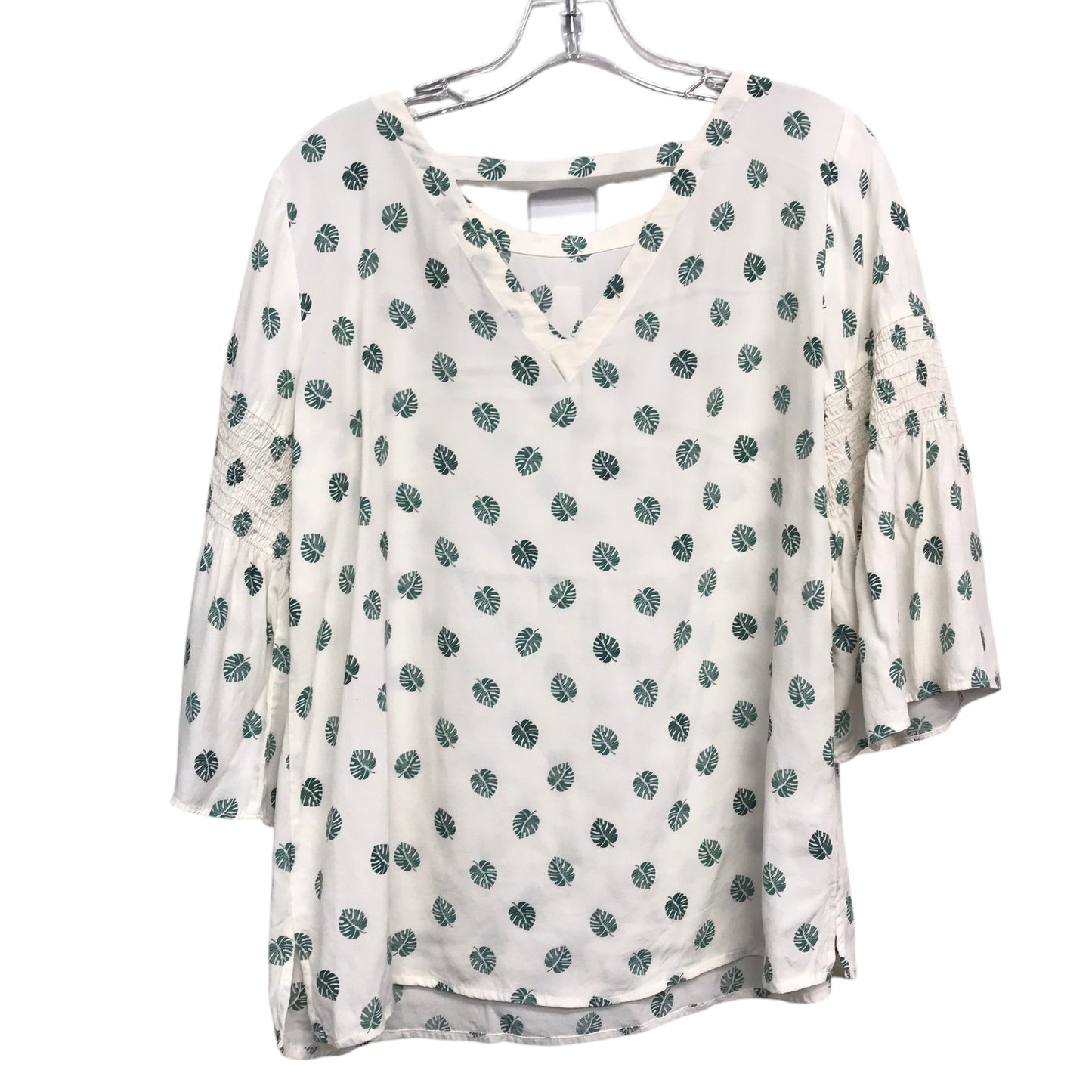 Top 3/4 Sleeve By Loft In Cream & Green, Size:S