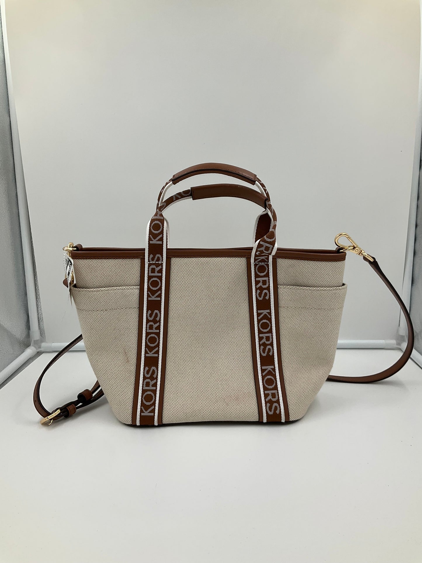 Crossbody Designer By Michael Kors In Brown & Cream, Size:Small
