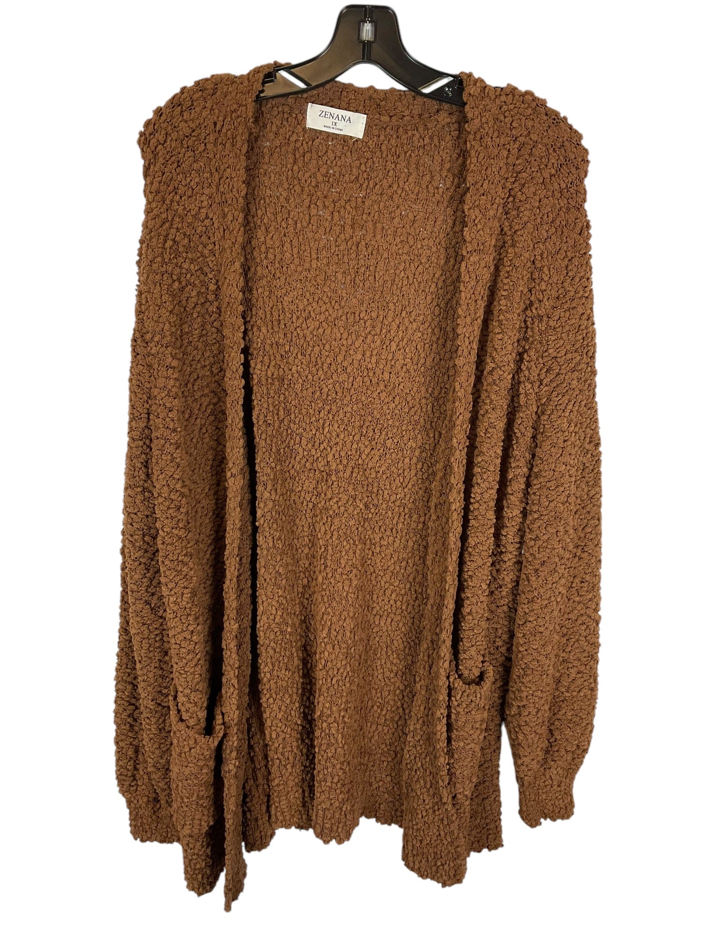 Sweater Cardigan By Zenana Outfitters In Brown, Size: 1x