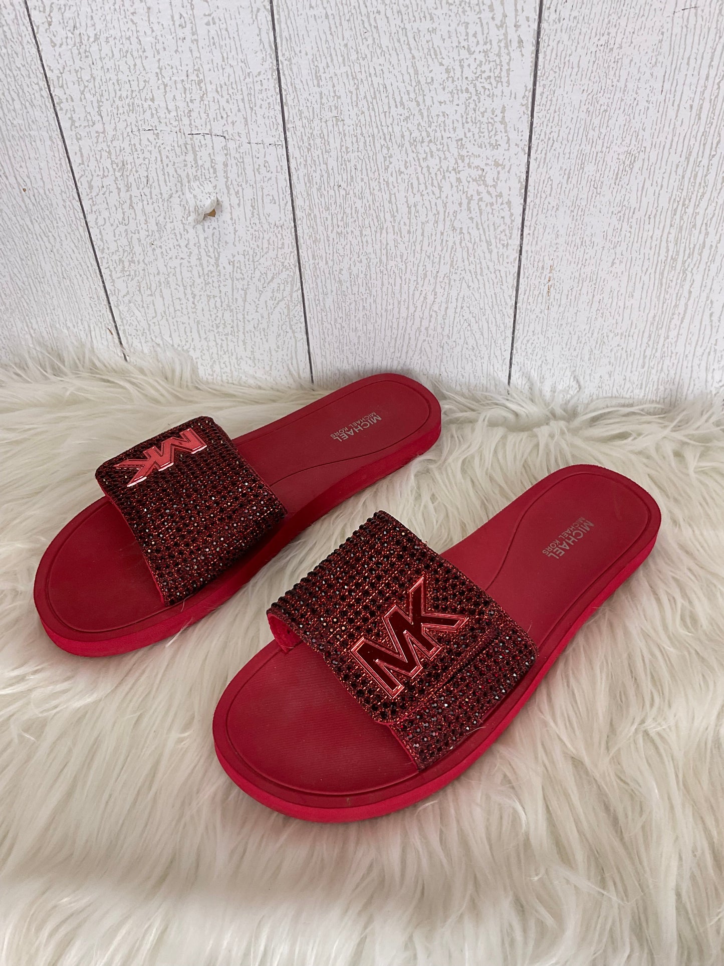 Red Sandals Flats Michael Kors, Size 8