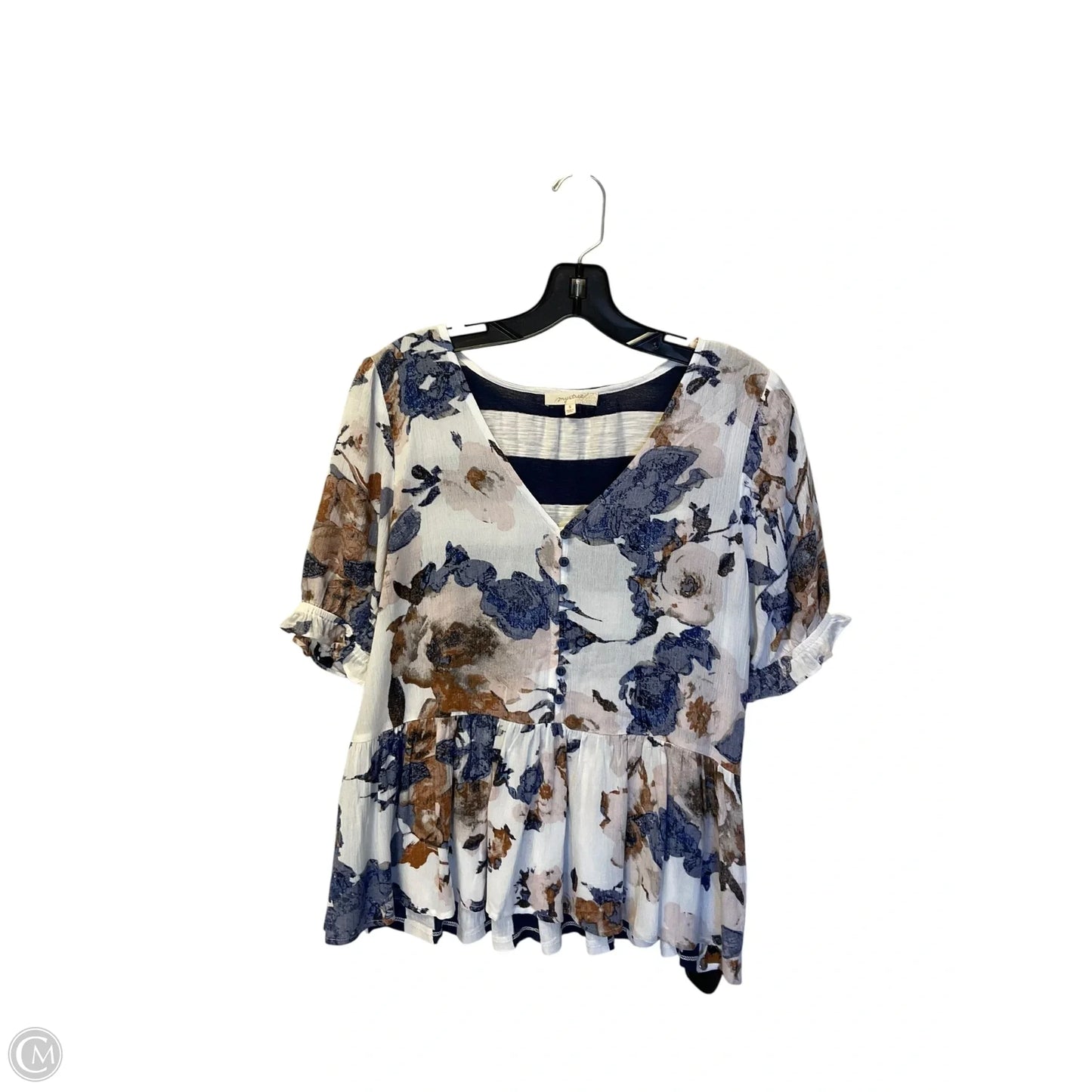 Top Short Sleeve By Mystree In Blue & Cream, Size: S