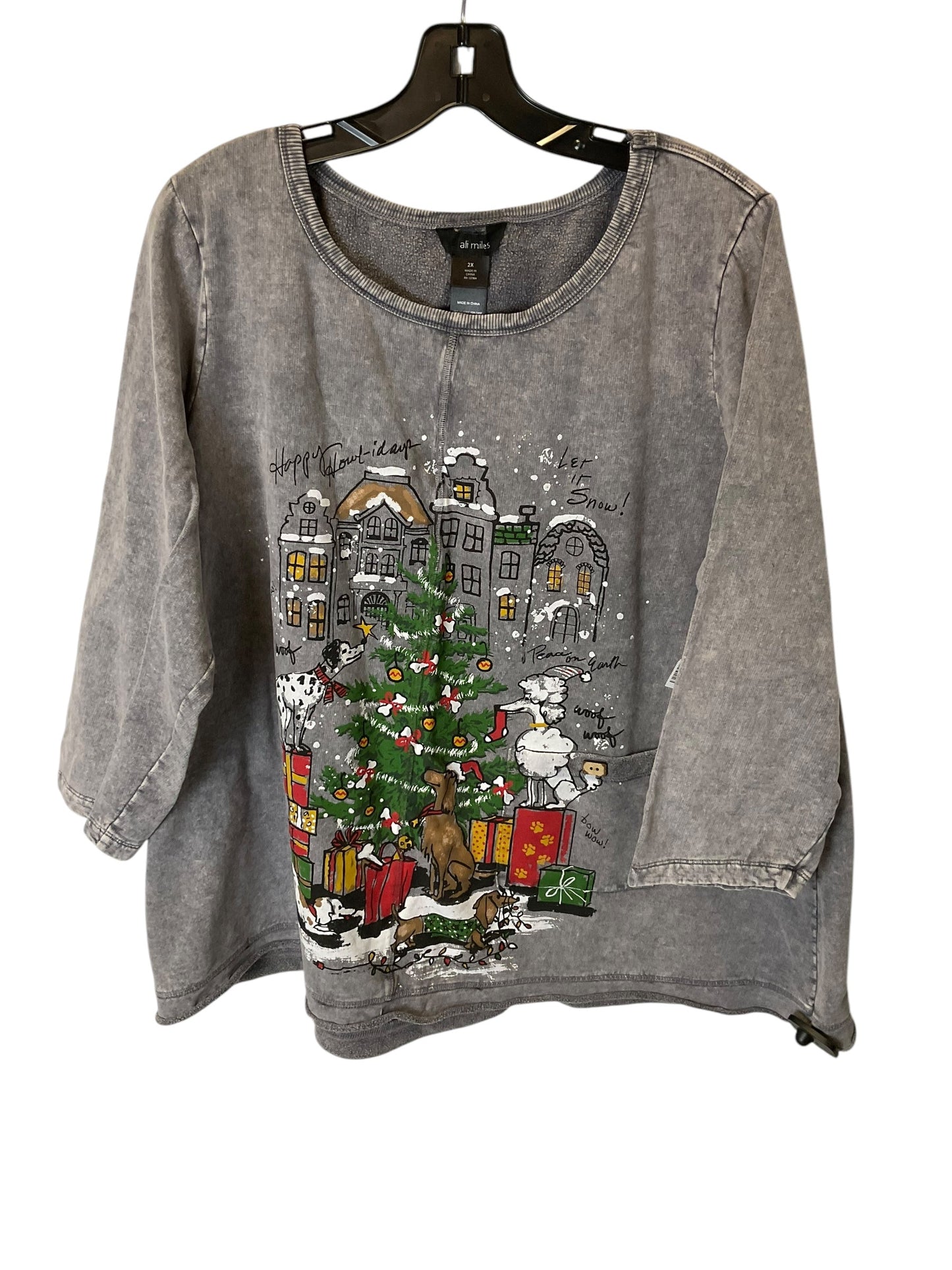 Sweatshirt Crewneck By Ali Miles In Grey, Size: 2x