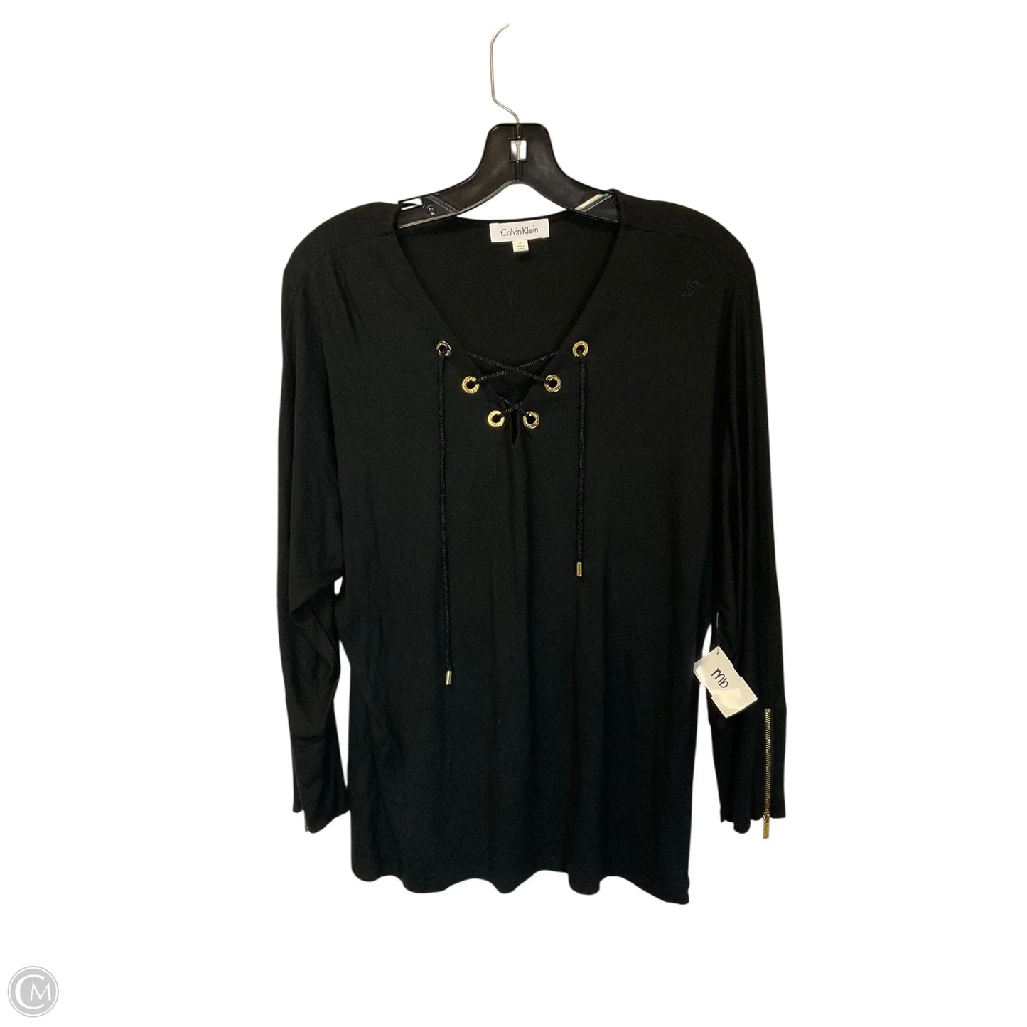Top Long Sleeve By Calvin Klein In Black, Size: S