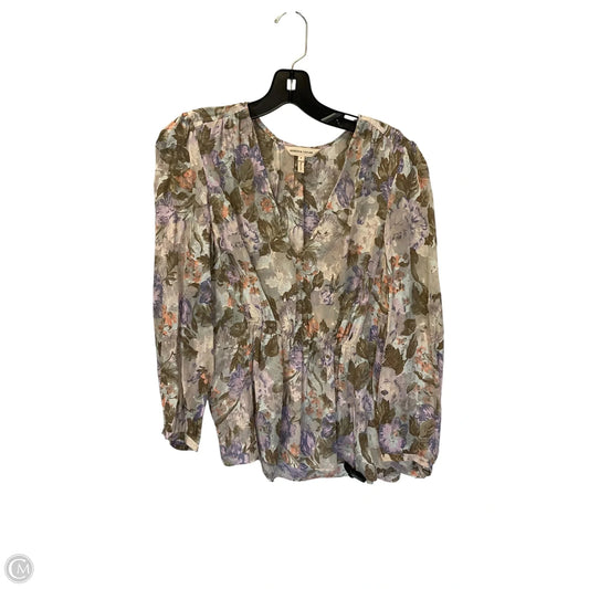 Top Long Sleeve By Rebecca Taylor In Floral Print, Size: 4