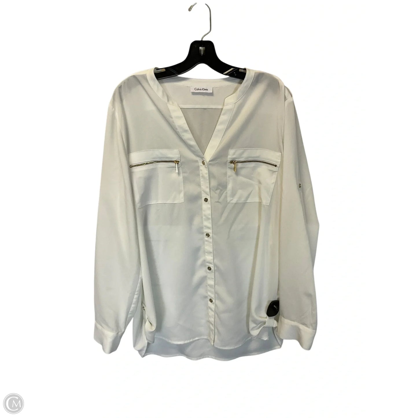 Top Long Sleeve By Calvin Klein In White, Size: Xl