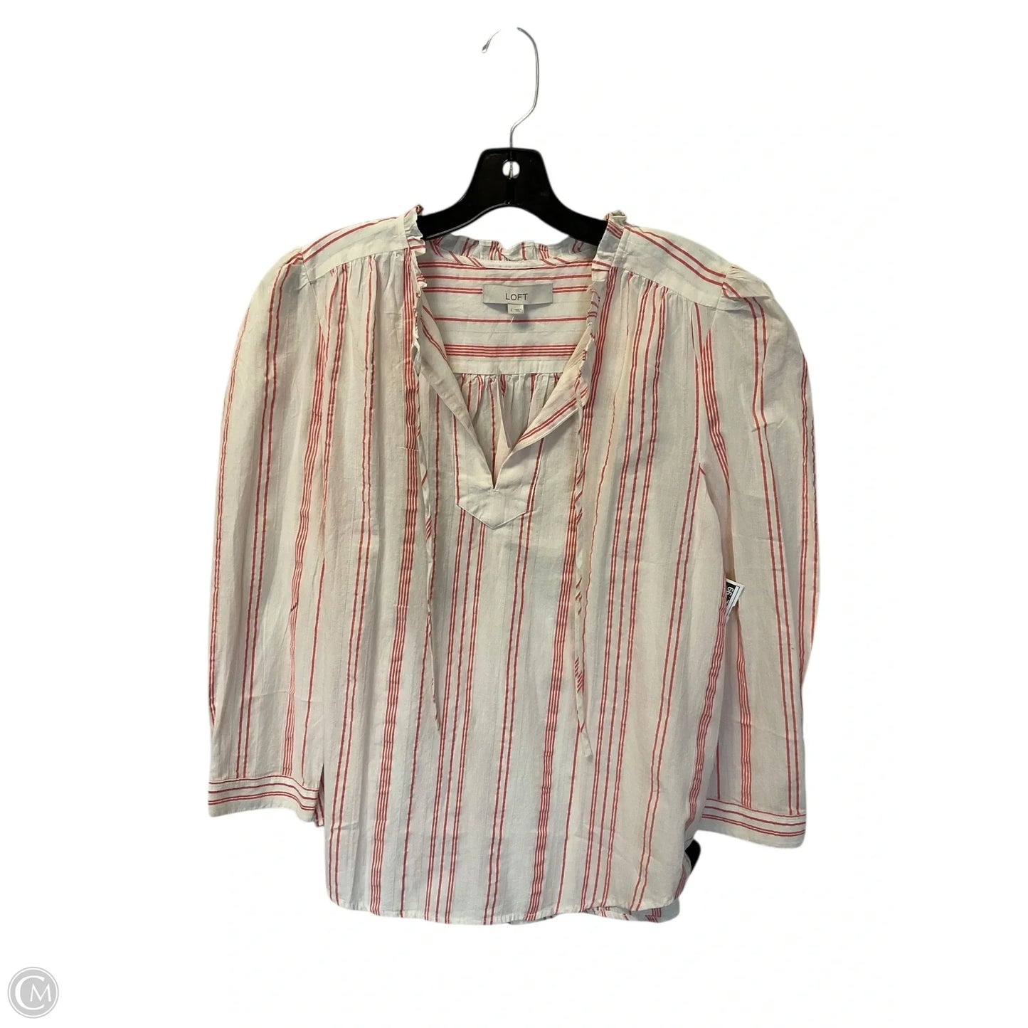 Top Long Sleeve By Loft In Red & Tan, Size: L