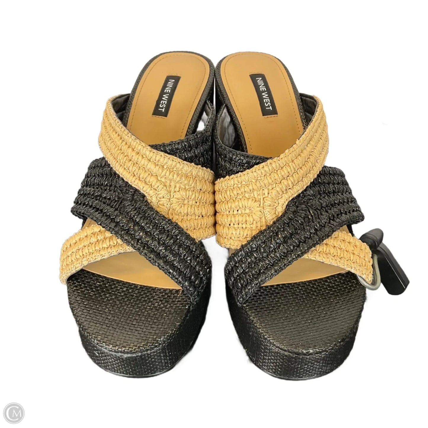 Sandals Heels Block By Nine West In Black & Tan, Size: 9