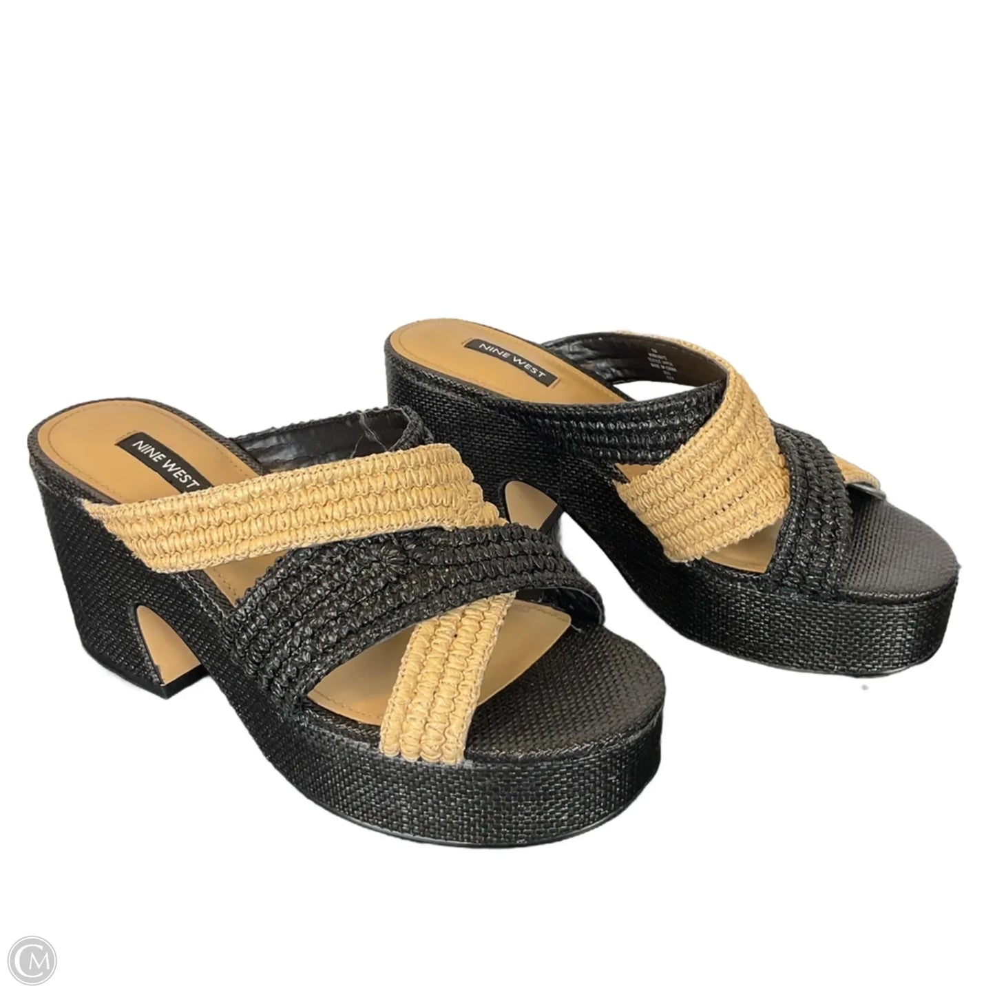 Sandals Heels Block By Nine West In Black & Tan, Size: 9