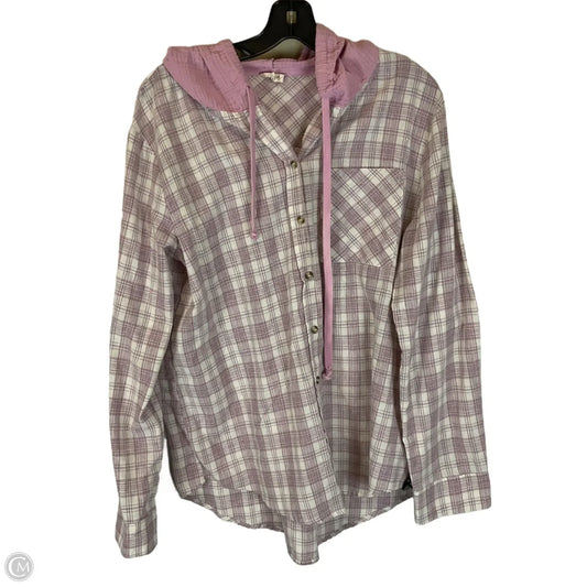 Jacket Shirt By Hem & Thread In Cream & Pink, Size: L